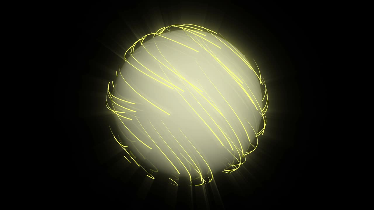 3D Glowing neon lines moving around sphere. Animation with alpha channel