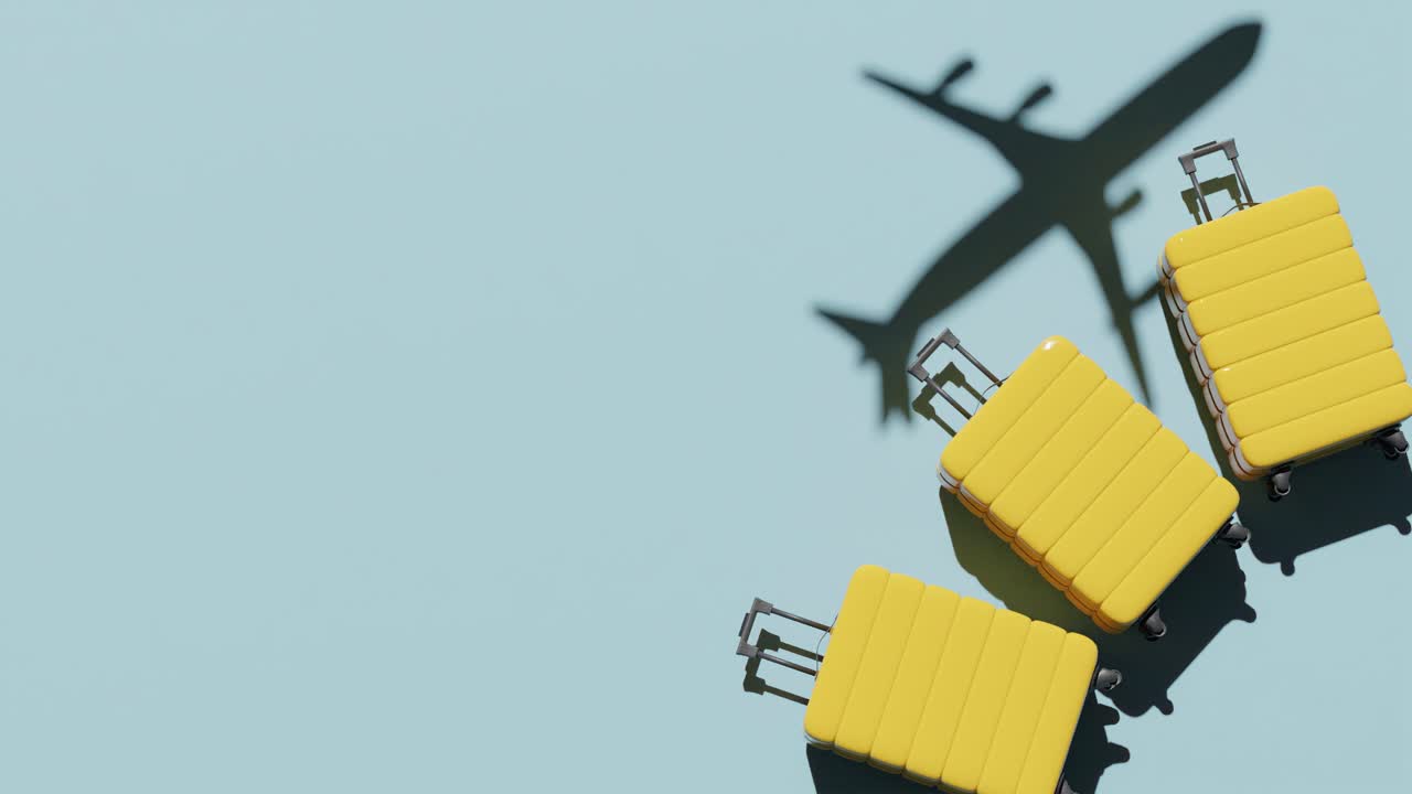 vista superior de maletas y avión, concepto de viaje estacional