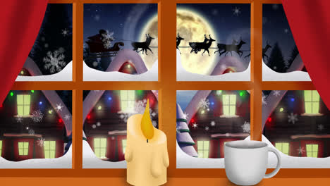 Animation-Einer-Winterlandschaft-Mit-Weihnachtsdekoration,-Gesehen-Durch-Ein-Fenster