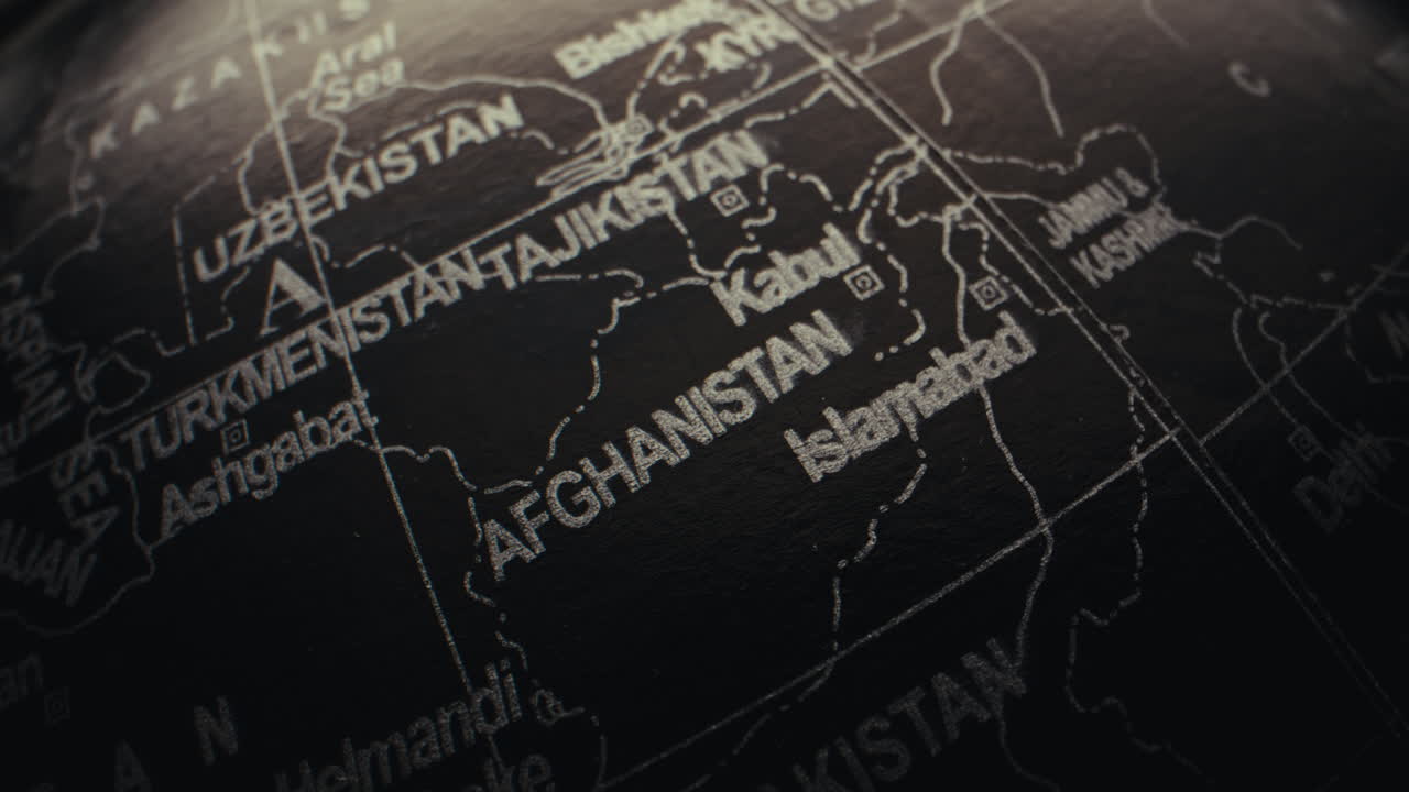 Close-up view of a world map focusing on Central Asia