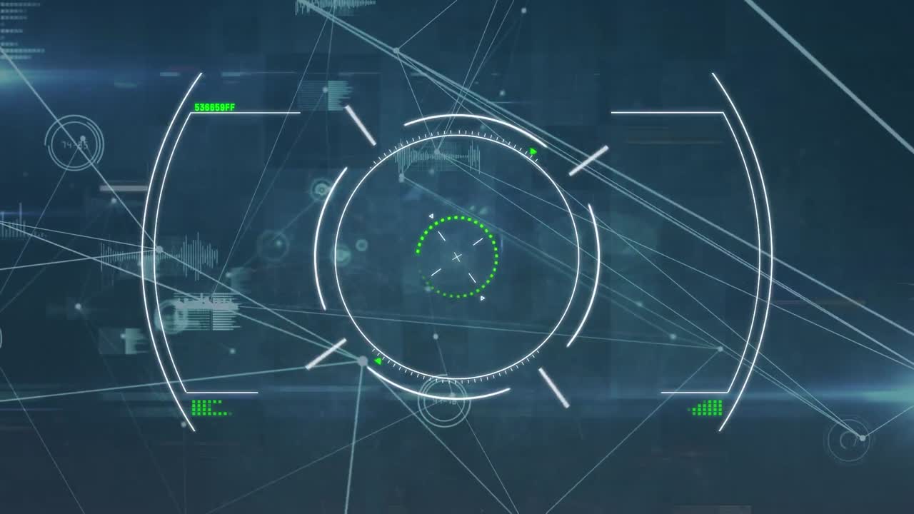 animación de interferencia y exploración de alcance a través de una red de conexiones sobre fondo negro
