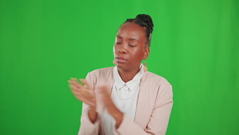 Bored,-black-woman-and-clapping-hands-in-studio