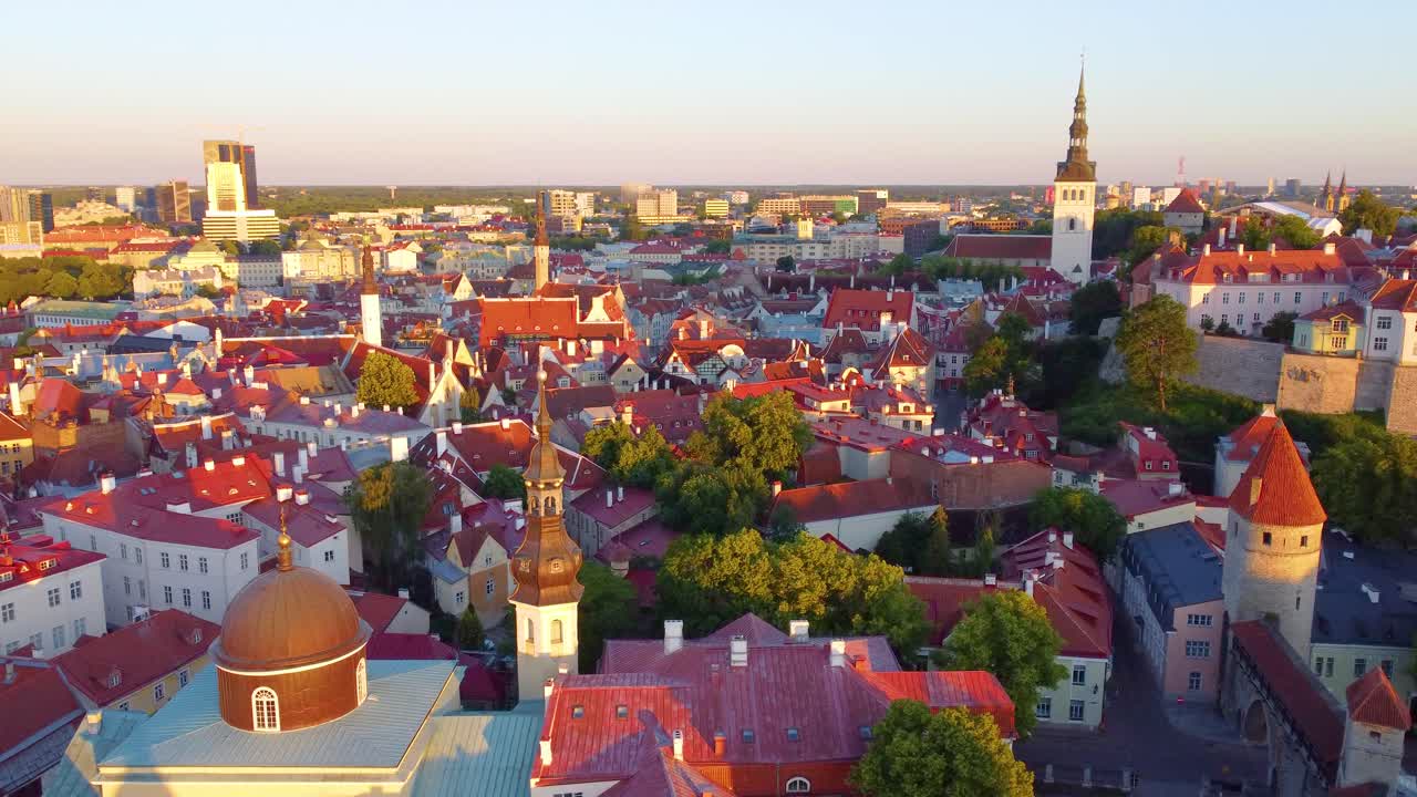 Panoramic aerial view of Tallinn oldtown on sunny day