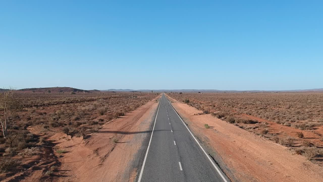 Flying down an Australian outback road