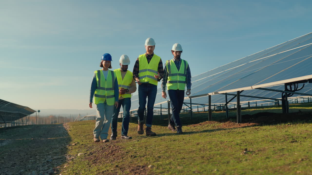 Engineers Inspecting Solar Panels at a Solar Farm