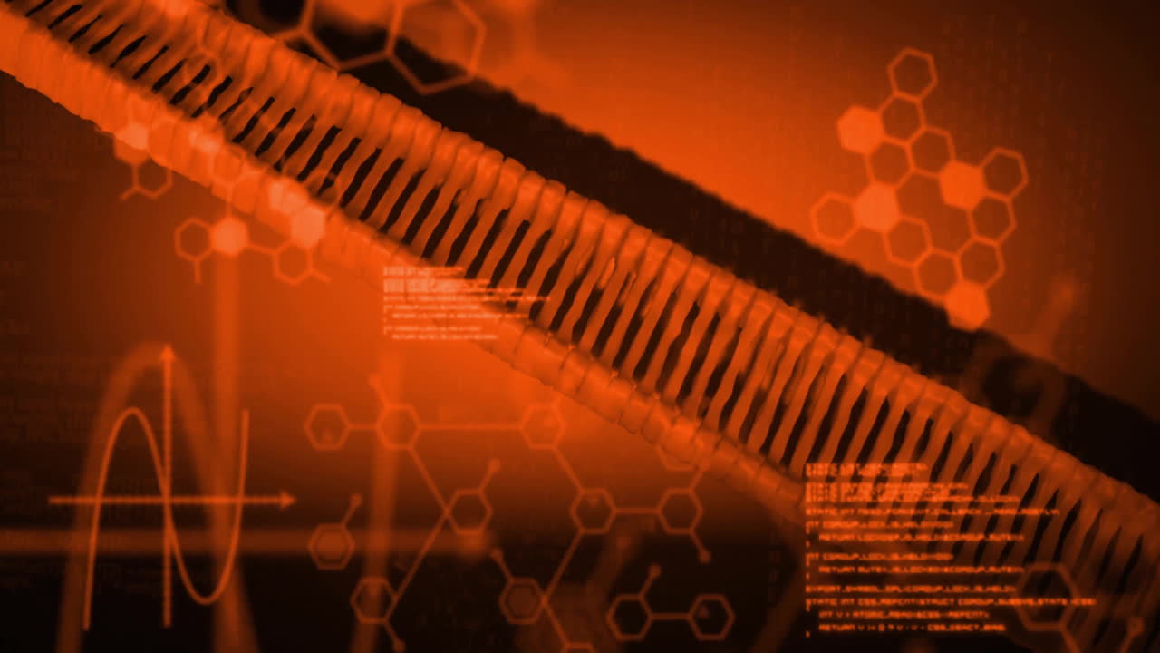dna 스트랜드 및 화학 공식에 대한 데이터 처리의 애니메이션