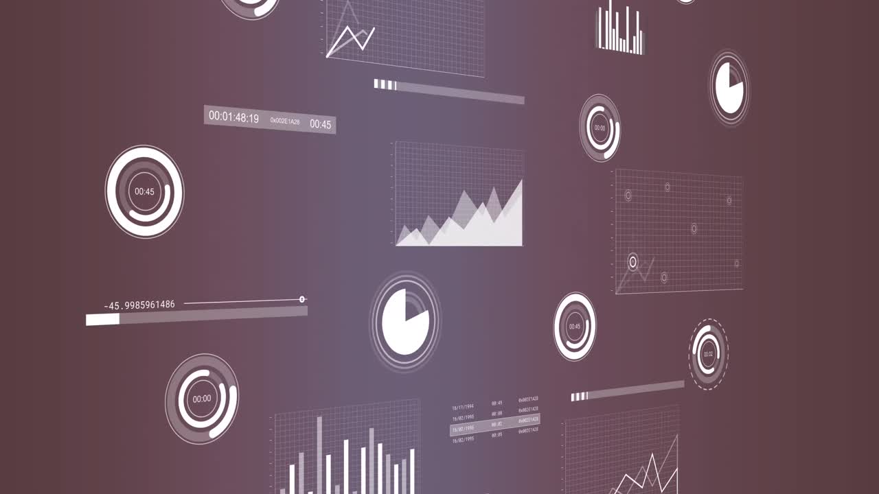 animación del procesamiento de datos financieros con estadísticas