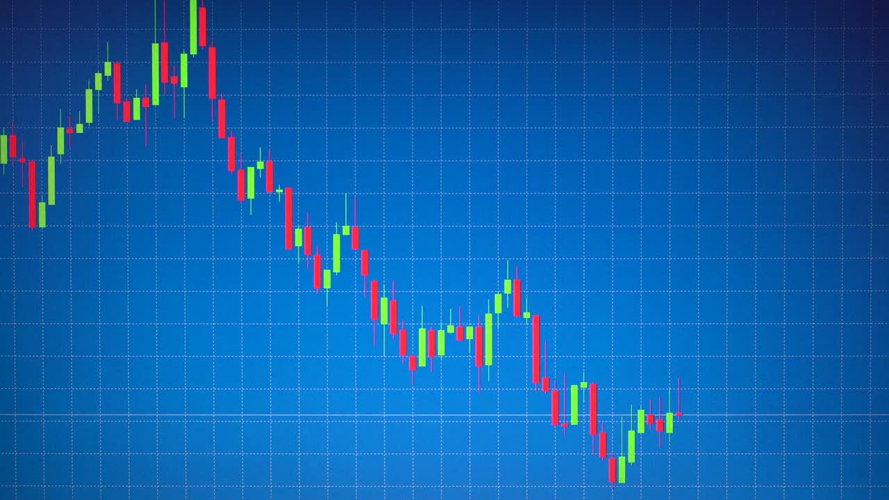 Stock Graph or Candlestick or Forex Chart Moving on Blue Background with Table Line
