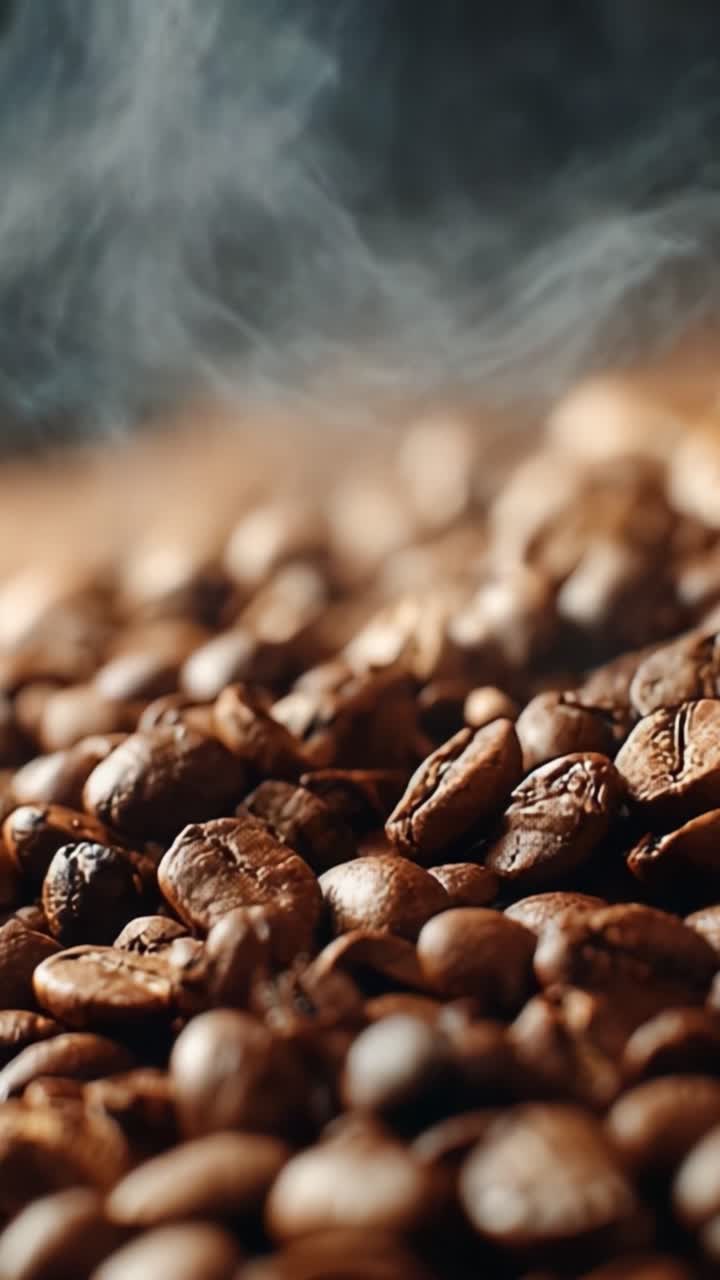 Un primer plano de granos de café recién tostados: Capturando el rico aroma y la textura en una impresionante experiencia visual.