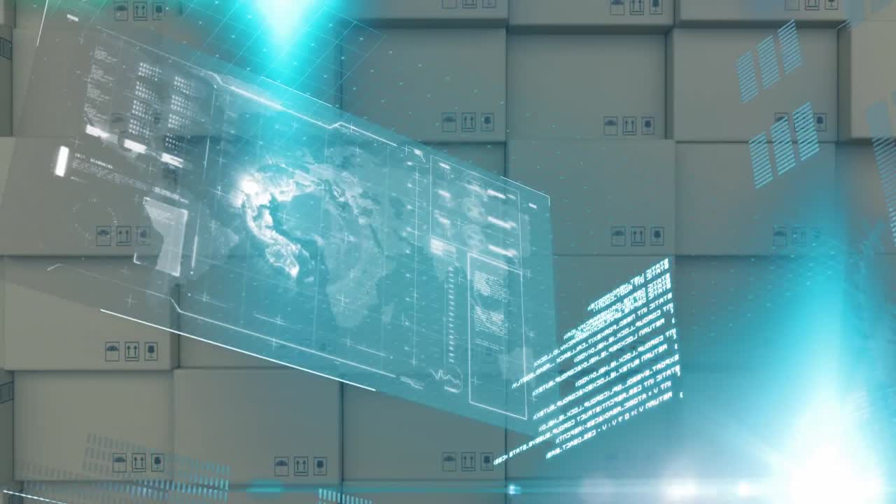 animación de estadísticas y procesamiento de datos en cajas de cartón