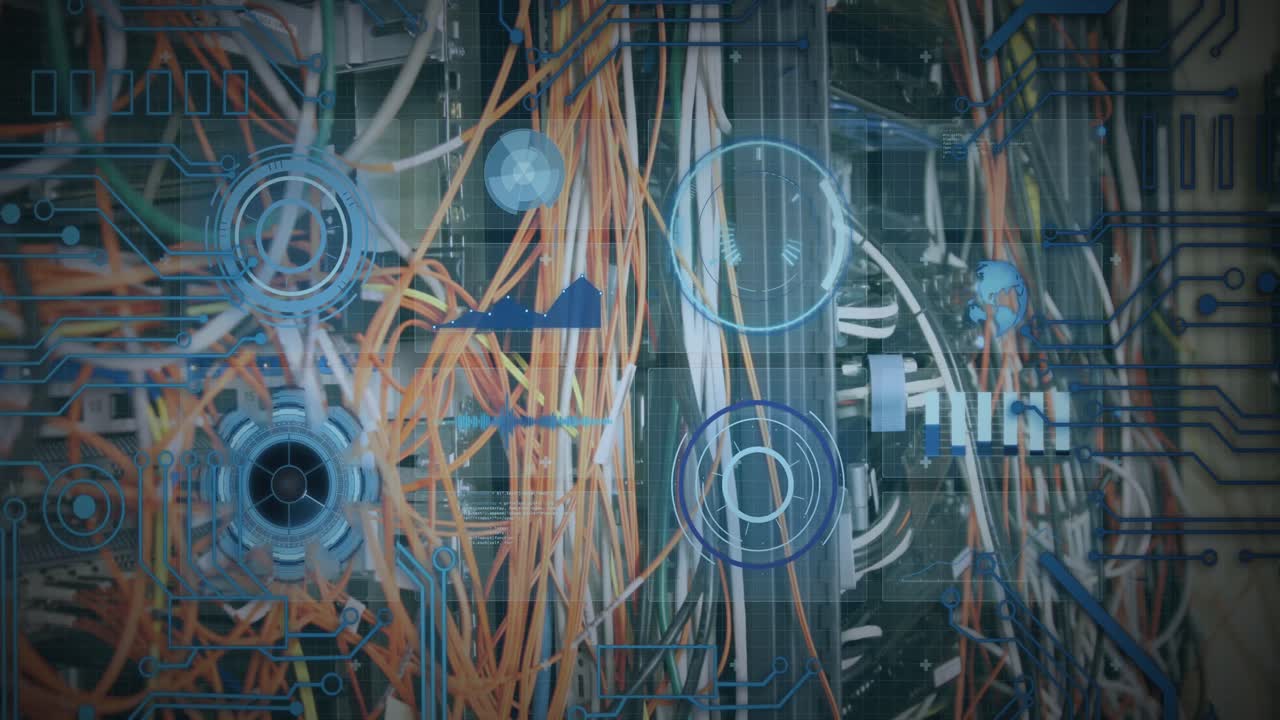 Animation of data processing over cables of computer server