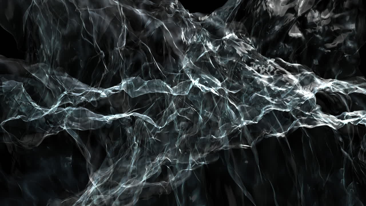 Waving white psychedelic dark physical smoke on black gradient