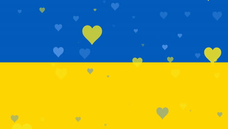 animación de corazones azules y amarillos flotando sobre la bandera de ucrania