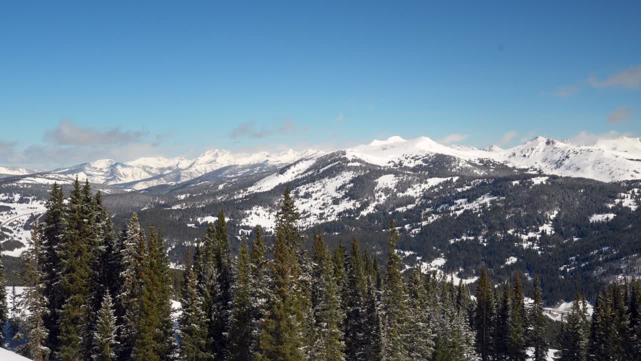Cinematic Copper Mountain winter Vail Pass mountain landscape Gore range 14ers ski snowboard resort training competition Colorado crisp cold early morning fresh snow pan to the left motion 4k