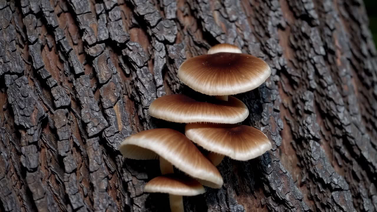 Cluster of Mushrooms Growing on Tree Bark