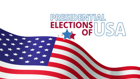 animation of presidential elections of usa text and stars over waving american flag on white