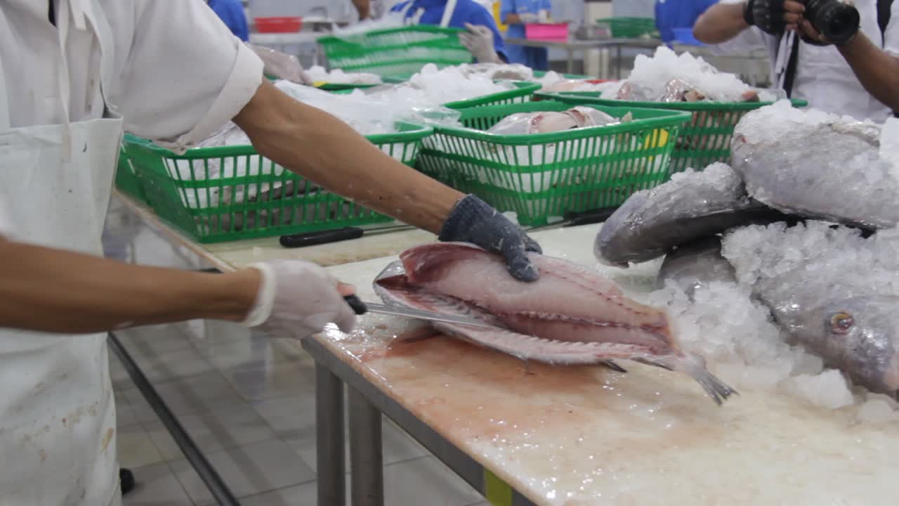 primer plano de carne de pescado de mar recién cortada