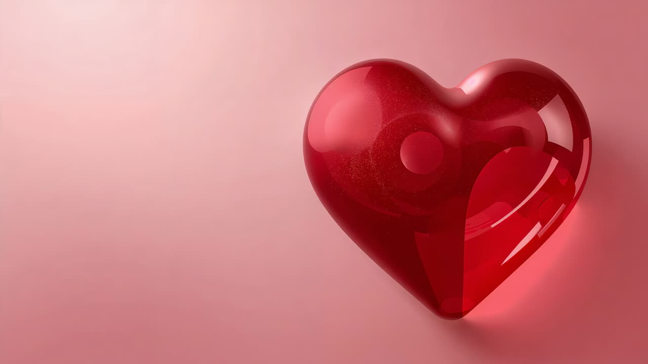 Scultura lucida a forma di cuore rosso brillante che mostra la luce in movimento in studio, con spazio libero