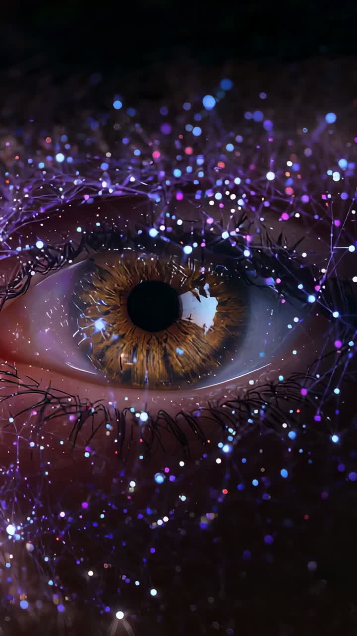 Vertical video: Pulsing studio light highlighting hazel iris, pupil, lashes catching cornea glint