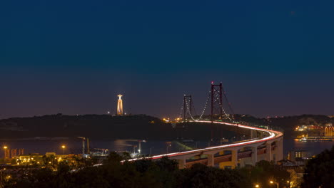 Time-Lapse-of-the-25-de-Abril-bridge-in-Lisbon,-night