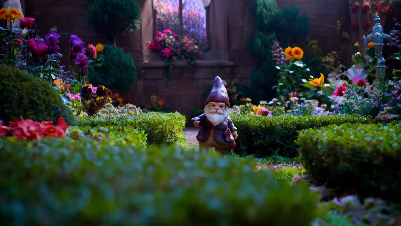 Garden Gnome in a Floral Garden