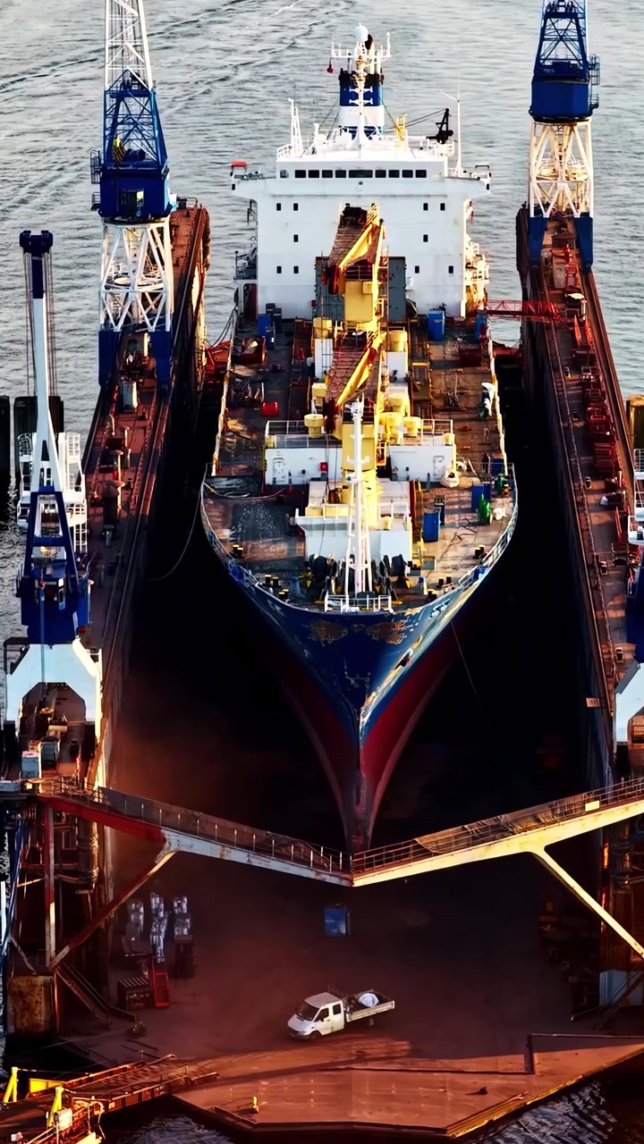 Close-up vertical social ratio aerial video of a boat transport ship in Riga, Latvia. Produced in 1080x1920 and with Rec709 color.