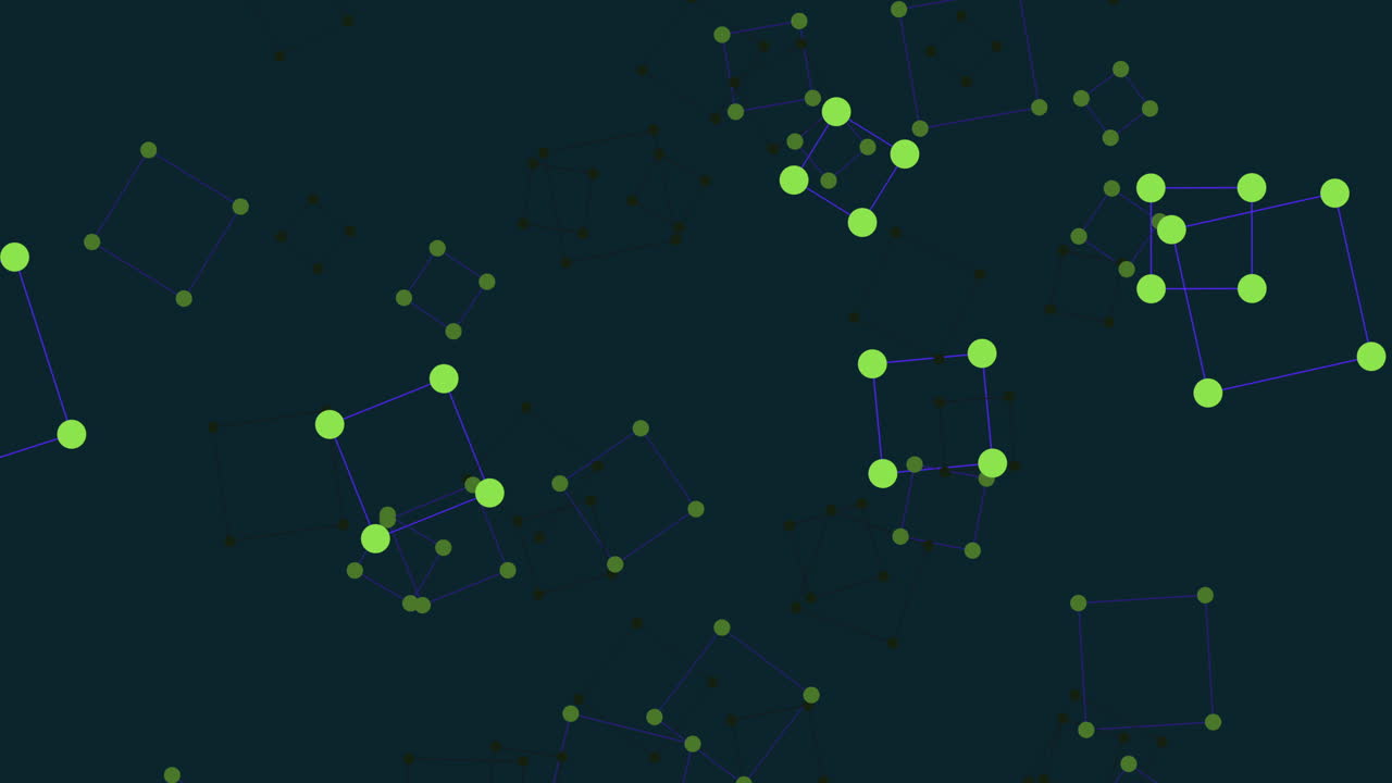 Dynamic interconnected purple and black dots on dark blue background