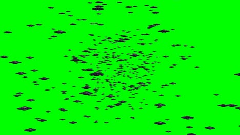 ufos, huge group of rotating flying saucers, alien spaceships isolated on green screen background, 4k loop