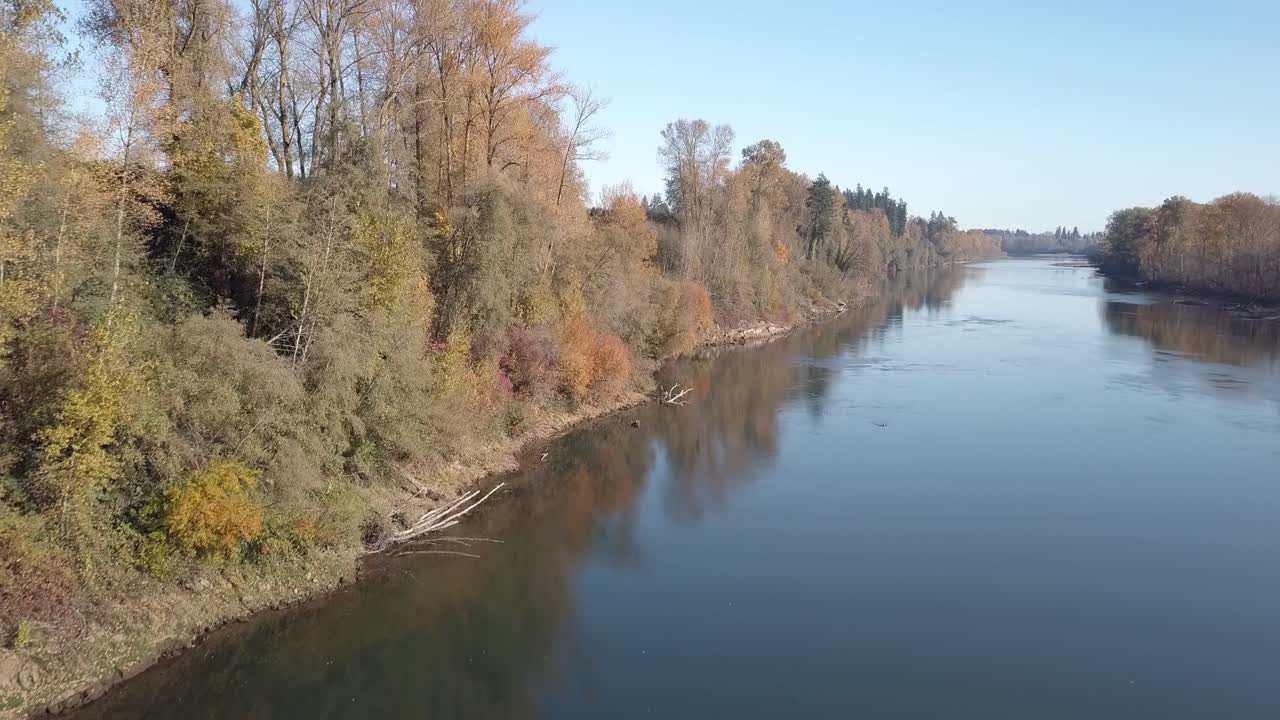 Luftfoto af en flod om efteråret