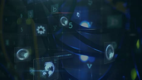 procesamiento de datos de seguridad cibernética y escáneres redondos contra un fondo azul