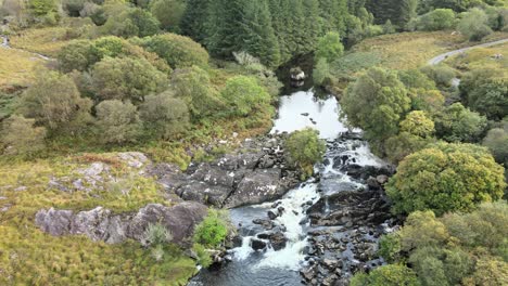 a black river cascading among trees and fields in ireland wild valley