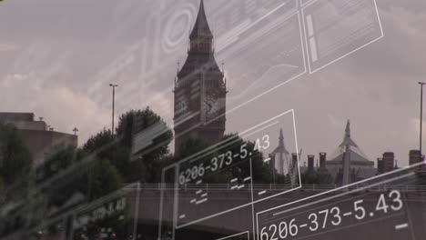 animación del procesamiento de datos sobre el paisaje urbano de londres