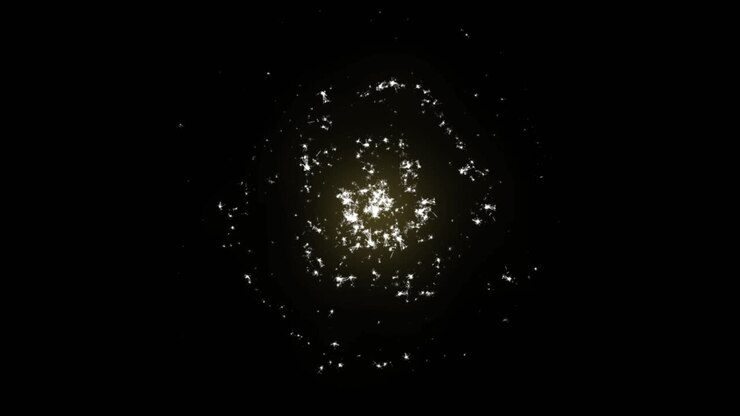 Star particles shimmer and shine against a black screen, creating a captivating visual effect. Perfect for enhancing your motion graphics projects with a touch of celestial magic
