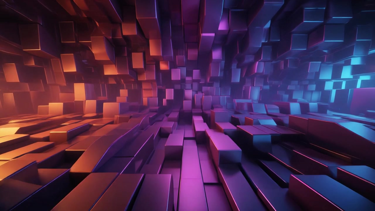 Abstract 3D Motion Background with Glowing Neon Cubes