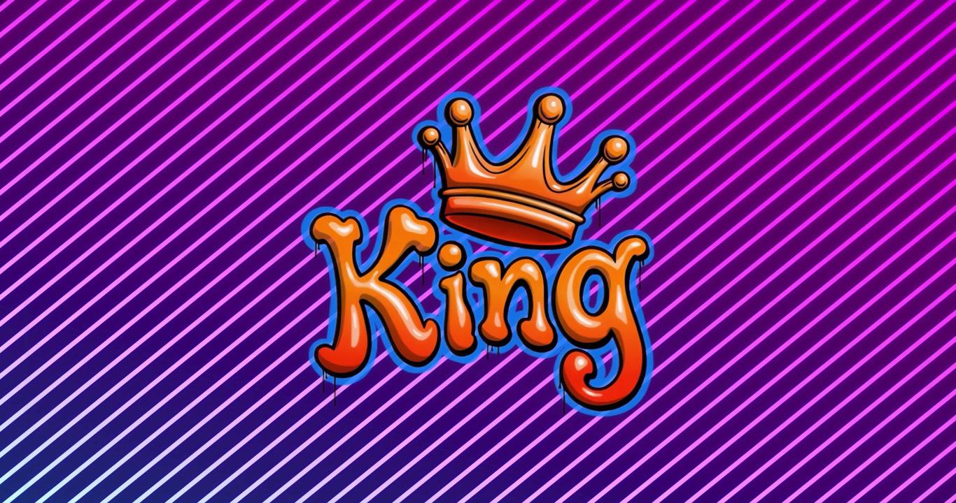 Appaiono delle strisce che virano al rosa-viola, facendo svanire e poi bloccare in posizione il logo 3D King arancione.