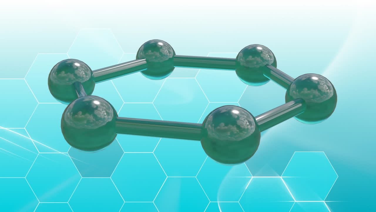 파란색 배경에 분자의 3d 마이크로의 애니메이션