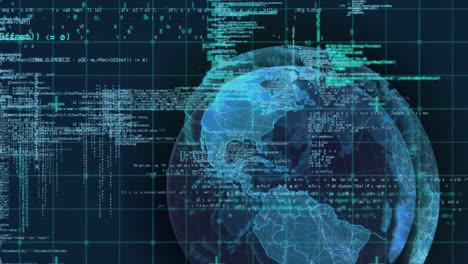 animation of data processing and globe over gird