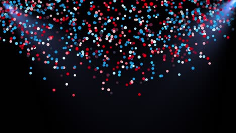 partículas voladoras de colores en los rayos de luz, generadas por computadora. renderizado en 3d del fondo festivo