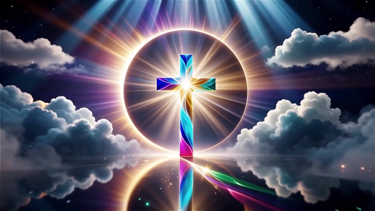Croce Cristiana Luce Celestiale Sfondo per il Culto.