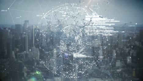 binary code with polygonal circle connecting dots and lines