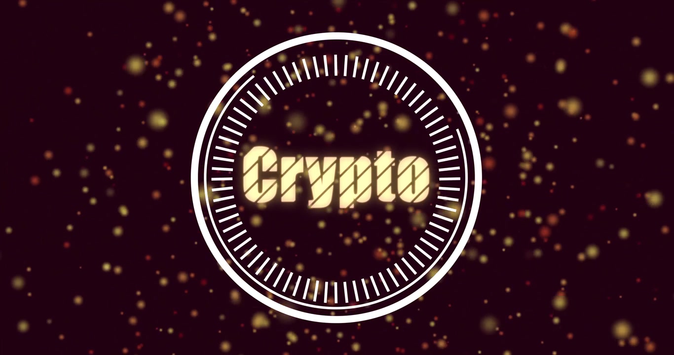 On loop start white arc expanding around glowing Crypto text then retracting over sparks for intro