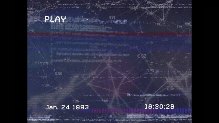 Animation eines Bildschirms mit Glitch-Effekt und Datenverarbeitung auf marineblauem Hintergrund