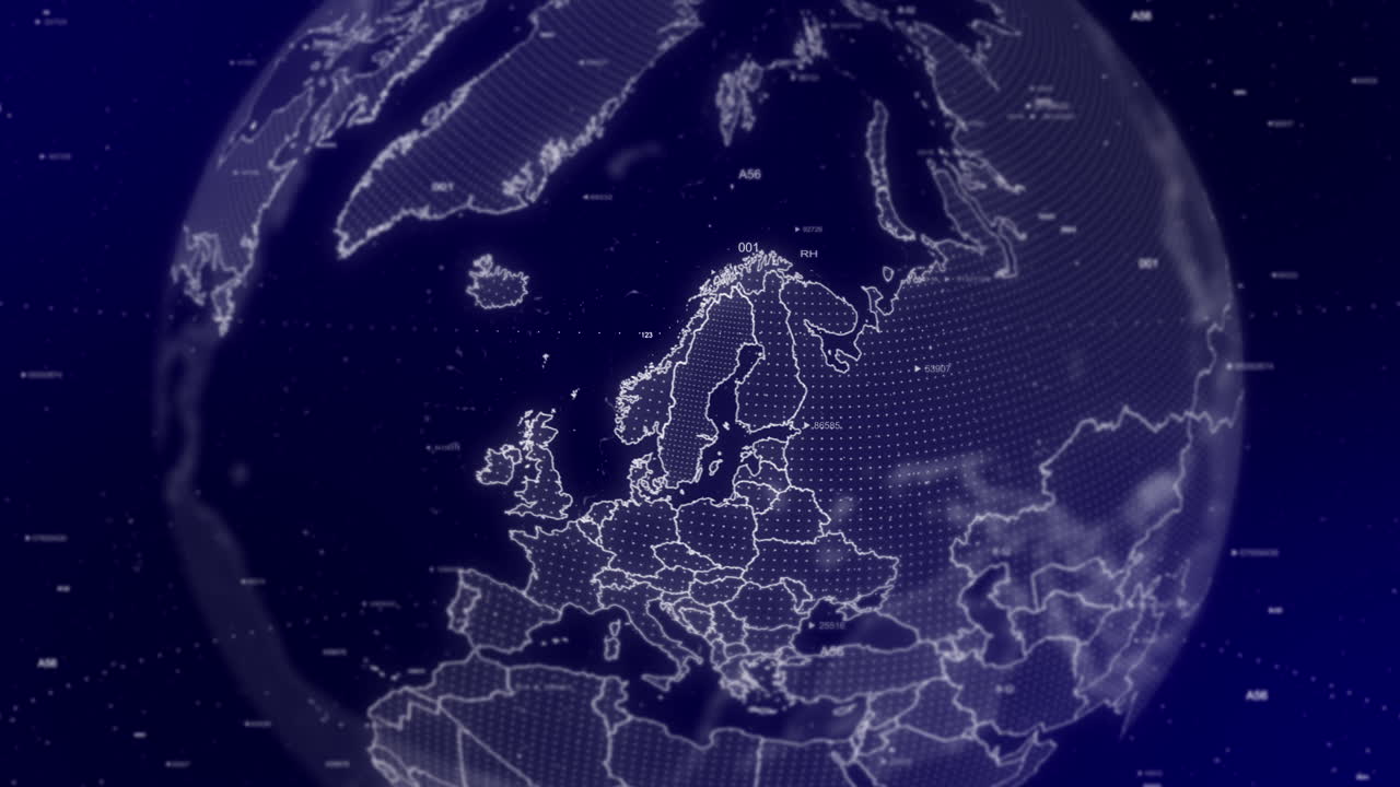 A captivating cinematic video background showcases a digital globe rotating, zooming in on Sweden | A Digital globe rotating in on Sweden country commercial video background in 4K