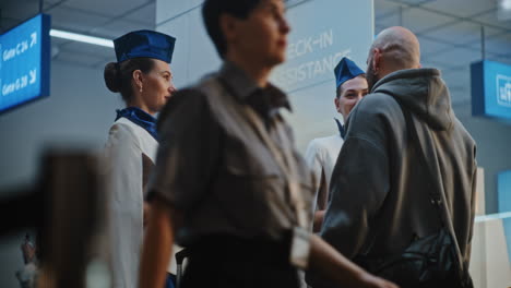 airport scene with flight attendant and passenger