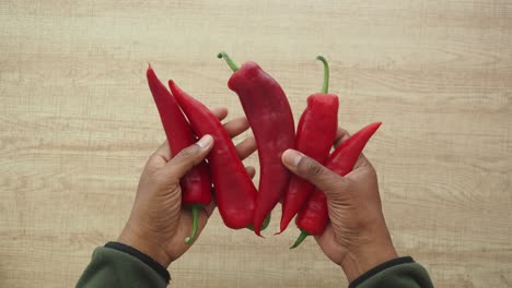 hands holding red chili peppers