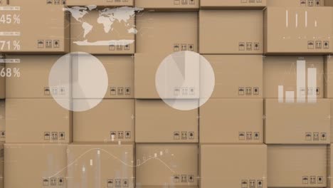 animación del procesamiento de estadísticas sobre cajas de cartón