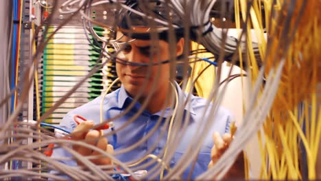 technician fixing cable