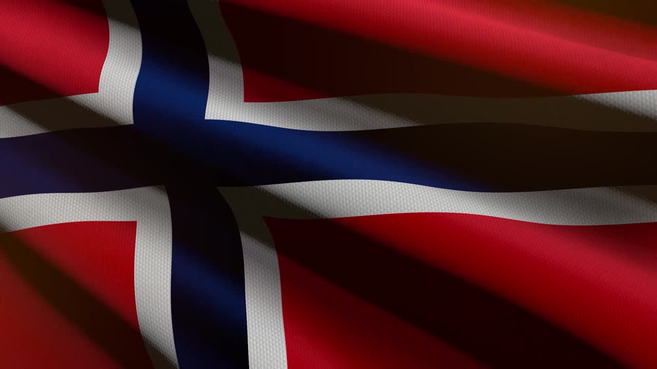 60FPS dark Norway flag colored in red, blue, white with fabric texture waving - background, UHD 4k 3d seamless looping animation