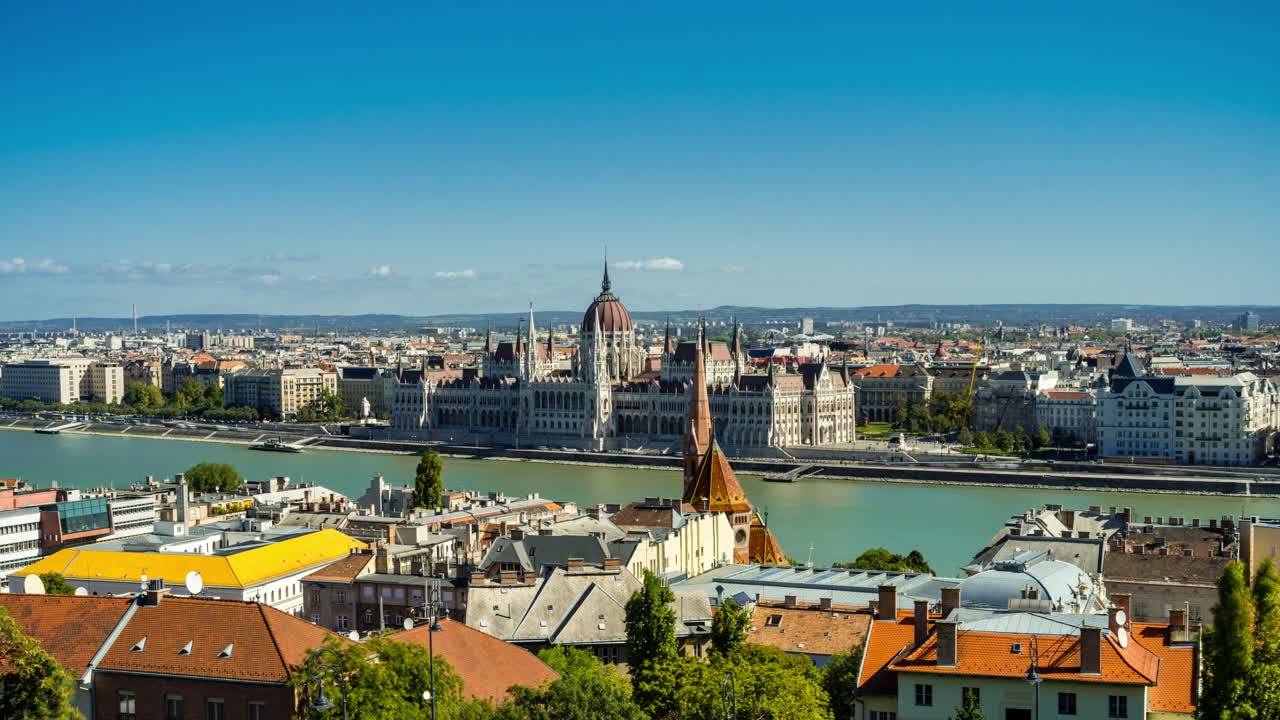 Timelapse video of the Hungarian parliament building located on the banks of the Danube river in Budapest, Hungary