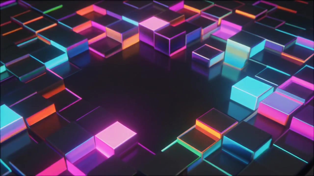 Abstract Motion Background with Glowing Neon Cubes